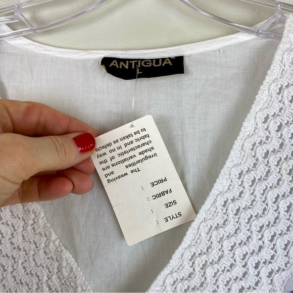 Antigua White blue embroidered swim cover up or tunic top size L - Picture 9 of 11